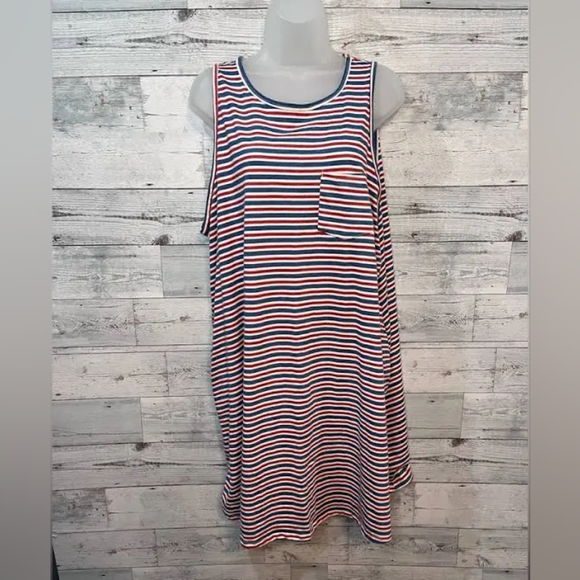 Sonoma Red, White, Blue Striped Tshirt Pocket Tank Top Summer Dress with Pocket - Picture 1 of 4